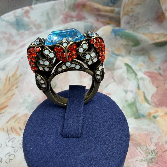 Vintage Heidi Daus Blue and Red Crystal Ring - Picture 3 of 4